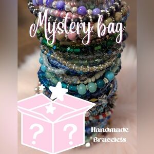 Mystery Bag 6 Piece Handmade Beaded Bracelets  Plus One Random Crystal Mushroom